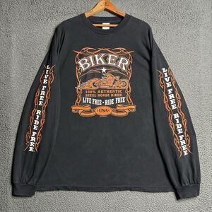 Vintage Y2K Biker Long Sleeve Prints Black T-Shirt Mens 3XL Grunge